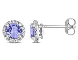 1.05 Carat (ctw) Tanzanite Halo Earrings in 10K White Gold with Accent Diamonds